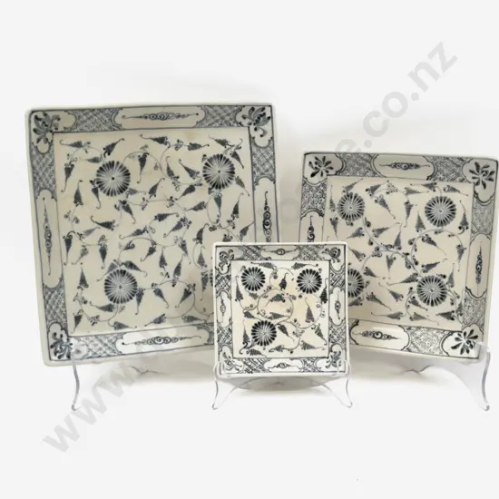 Graduated Set of Three Blue & White Square Dishes
