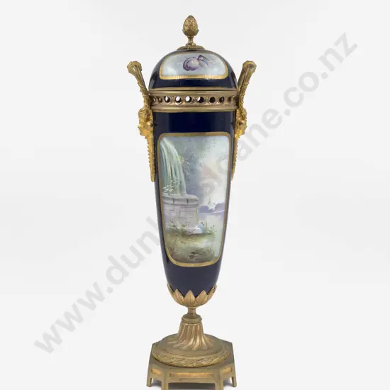 C19th Sèvres Signed French Porcelain Cobalt Blue & Ormolu Mounted Urn