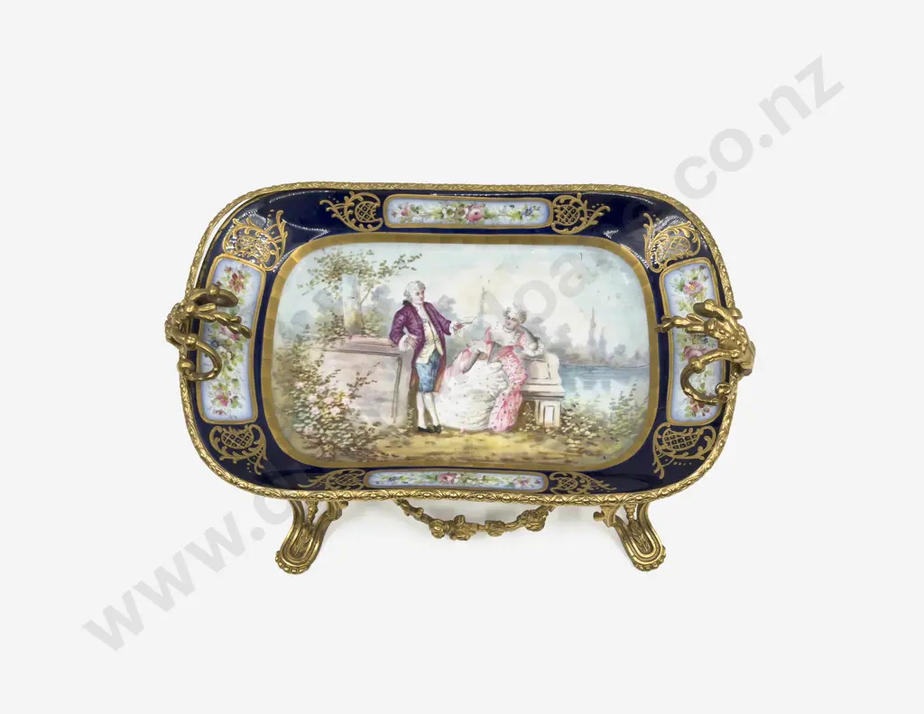 C19th Signed Sevres Cobalt Blue & Ormolu Mounted Centrepiece Tray Image 1++