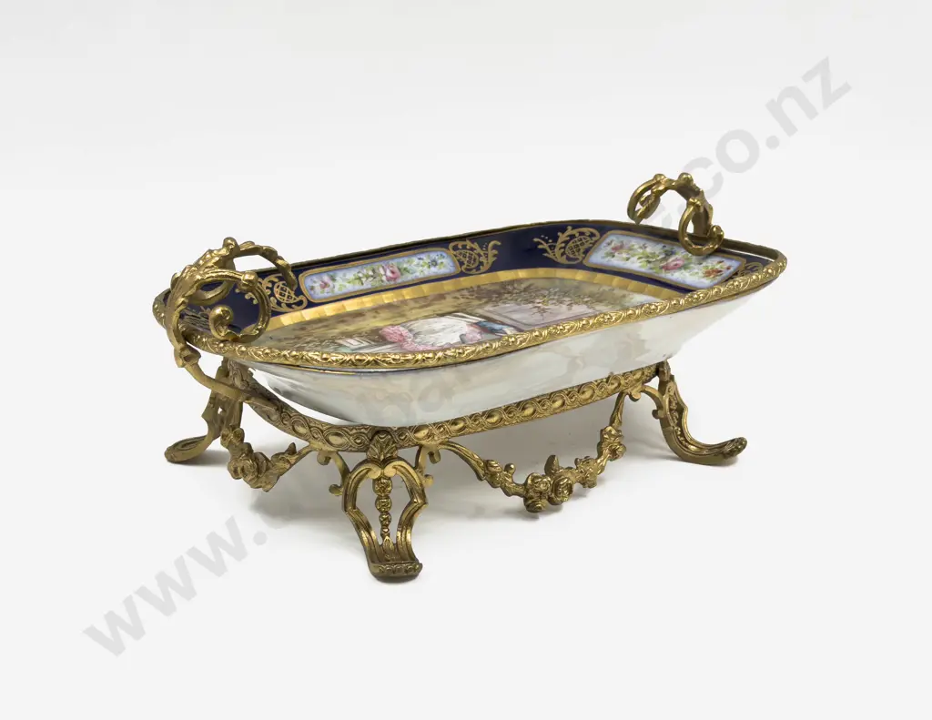 C19th Signed Sevres Cobalt Blue & Ormolu Mounted Centrepiece Tray Image 1++