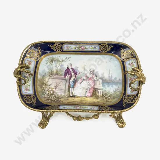 C19th Signed Sevres Cobalt Blue & Ormolu Mounted Centrepiece Tray