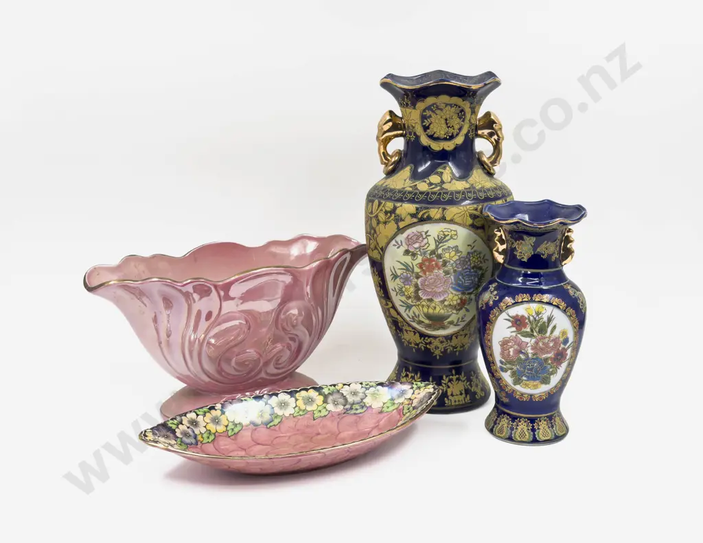 Two Floral Decorated Vases & Two Pces of Maling Image 1++