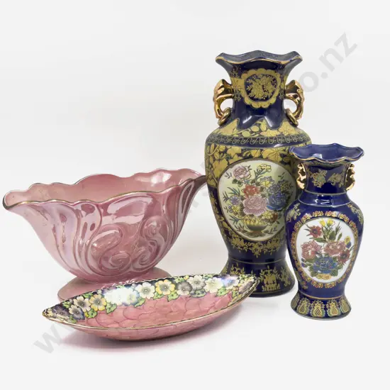 Two Floral Decorated Vases & Two Pces of Maling