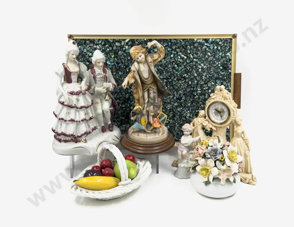 Qty of Assorted Fancy China Figures & Ornaments on NZ Paua Tray Image 1++