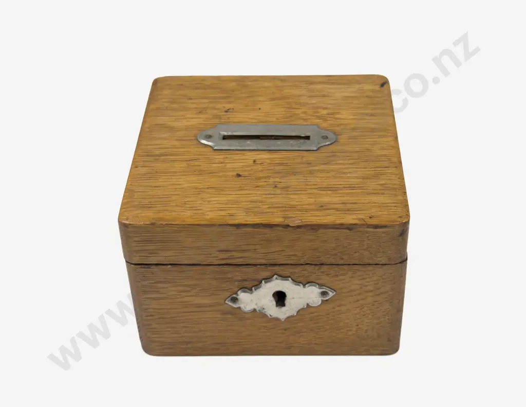 Vintage Wooden Coin Box Image 1++