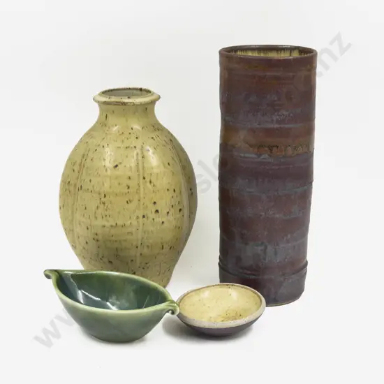 Two Margaret Sumich Vases together with Small Royce McGlashen Dish & Other