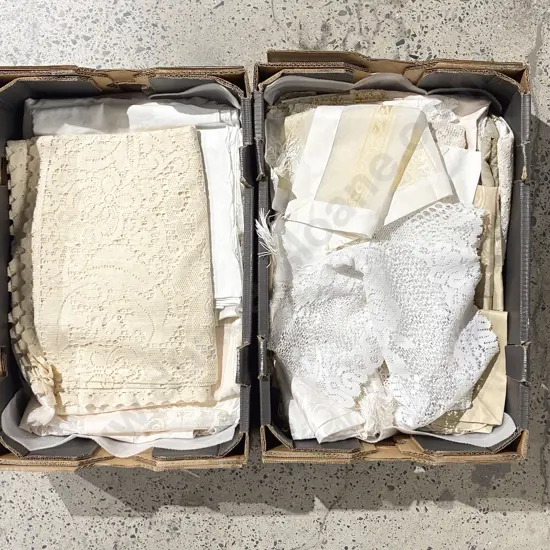 Two Cartons of Assorted Vintage Table Linen