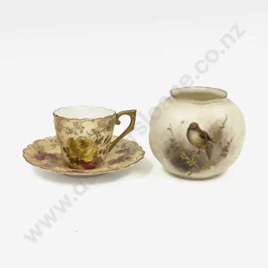 Small Royal Worcester Posy Vase with Gilded Highlights together with Small Worcester Cup & Saucer