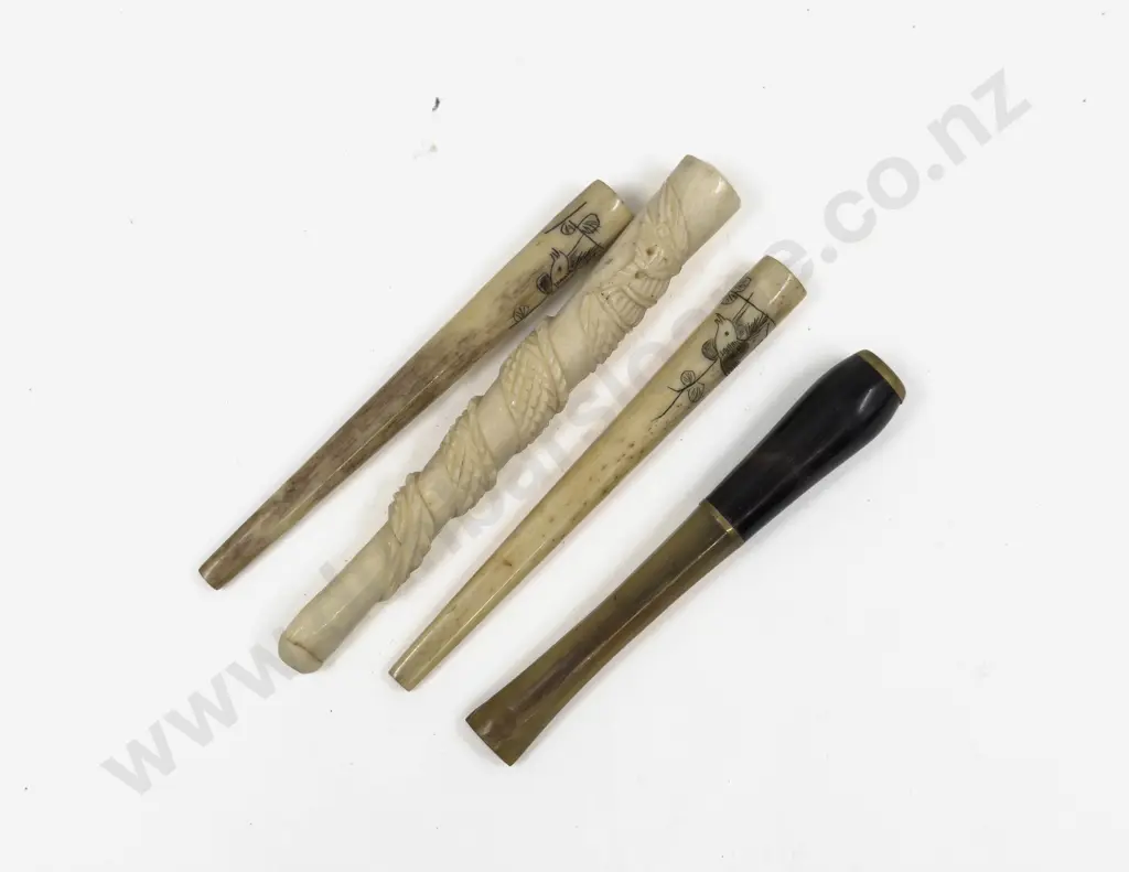 Three Vintage Chinese Ivory Cigarette Holders & Other Image 1++