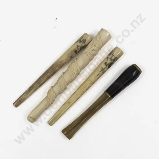 Three Vintage Chinese Ivory Cigarette Holders & Other