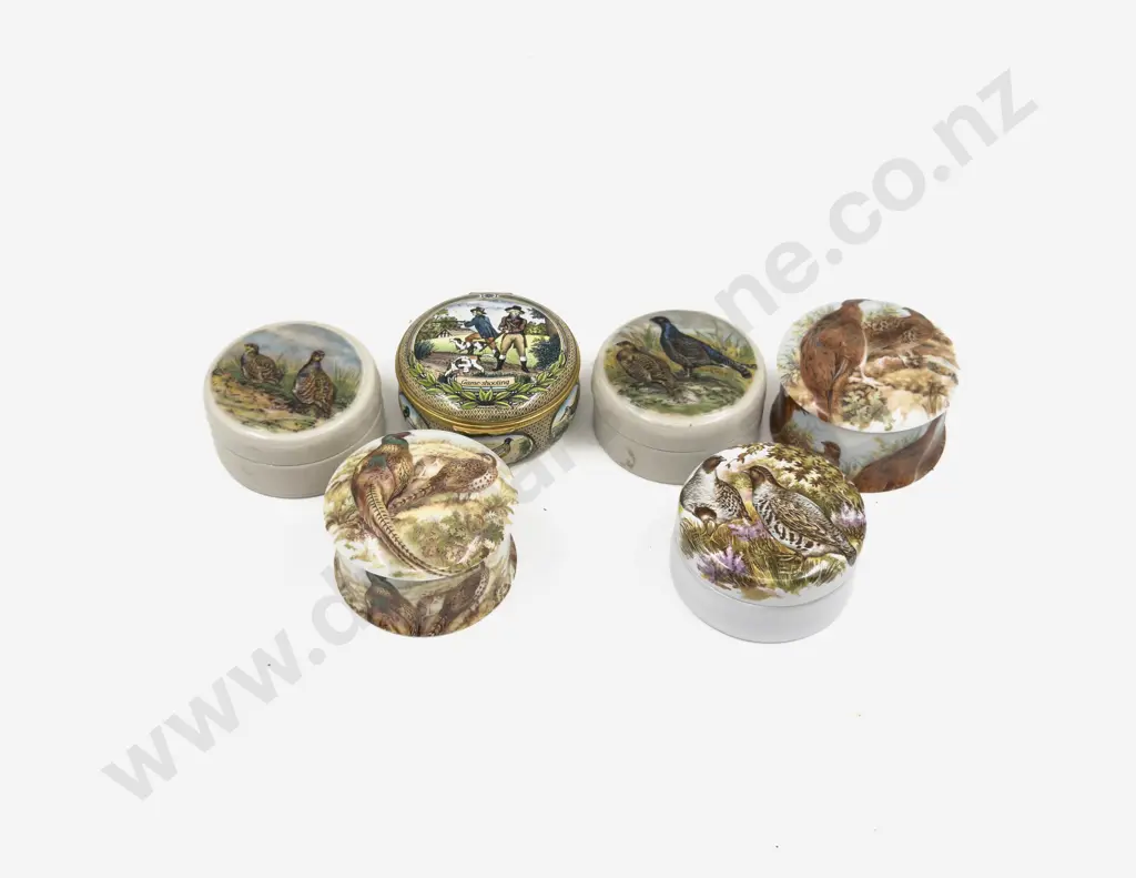 Halcyon Days Trinket Box together with Five Assorted Ceramic Paste Jars Image 1++