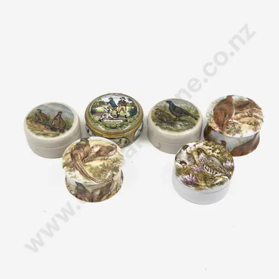 Halcyon Days Trinket Box together with Five Assorted Ceramic Paste Jars