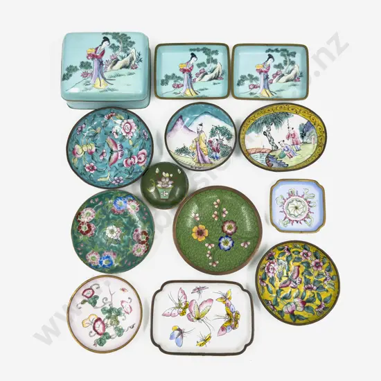 Qty of Assorted Enamel & Cloisonne Dishes & Trinket Boxes