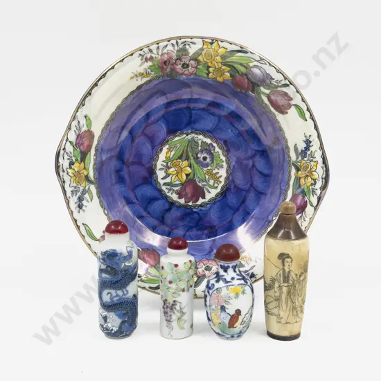 Four Assorted Japanese Snuff Bottles & Maling Dish