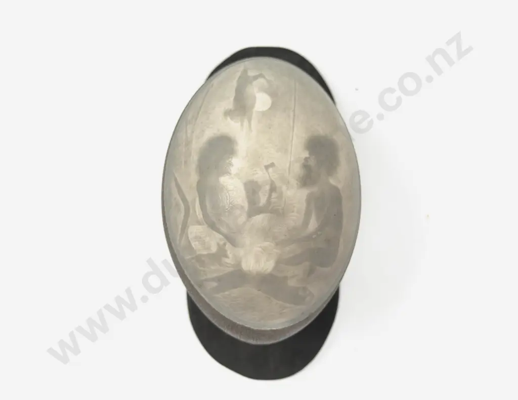 Vintage Carved Emu Egg with Aboriginal Scene on Stand Image 1++