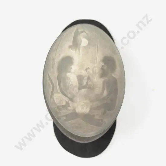Vintage Carved Emu Egg with Aboriginal Scene on Stand