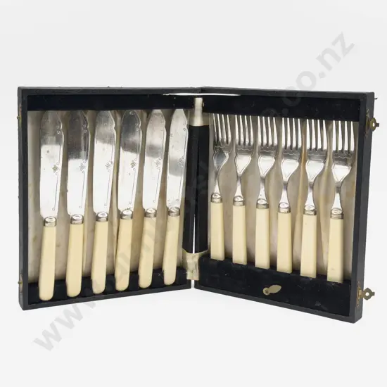 Cased Set of Bone Handled Fish Knives & Forks
