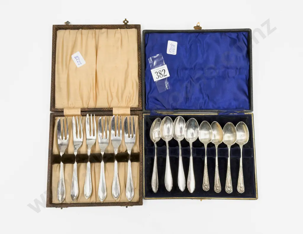 Four .800 Teaspoons together with Four S/P Teaspoons & Cased Plated Cake Forks Image 1++