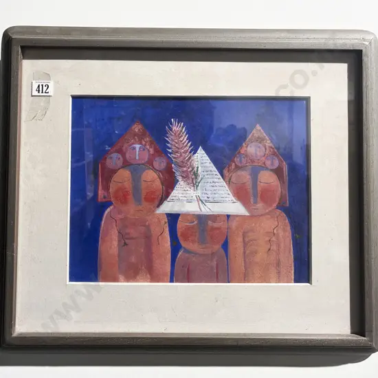 Stylised Figural Study - Indistinctly Signed - Mixed Media on Paper