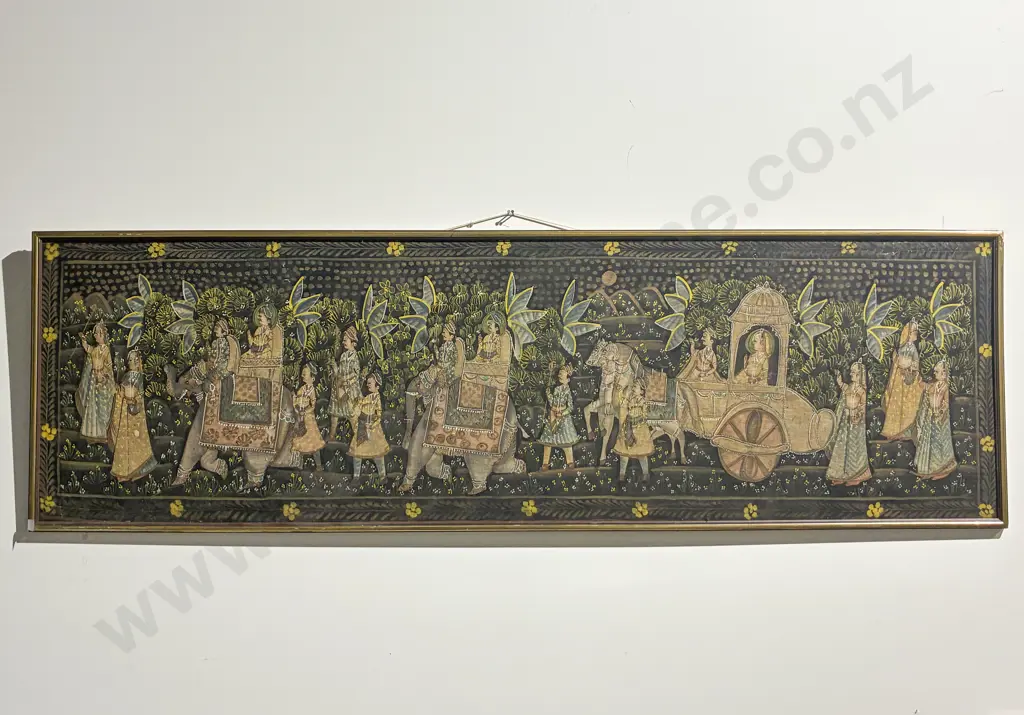 Indian Moghul School Painting on Silk - Procession Image 1++
