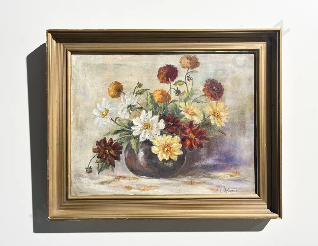 P. M. Robertson - Floral Still Life - Oil on Board Image 1++