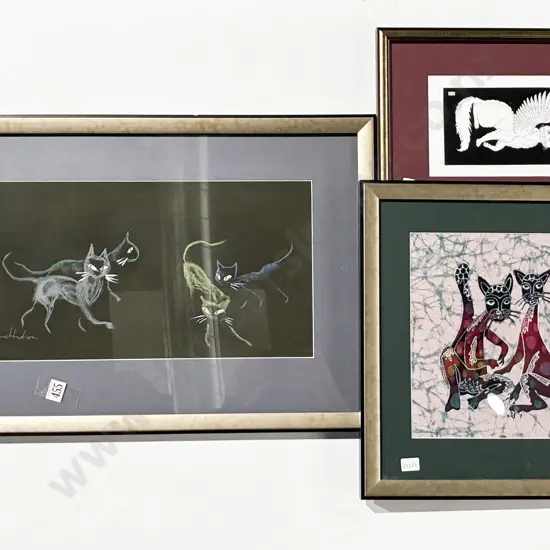Three Assorted Artworks Depicting Cats