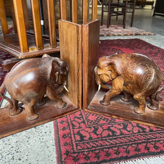 Pair of Hardwood Elephant Form Bookends