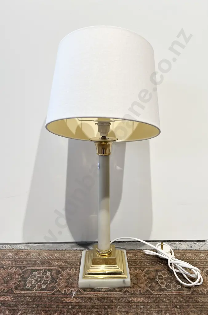 Brass And Faux Marble Table Lamp Image 1++