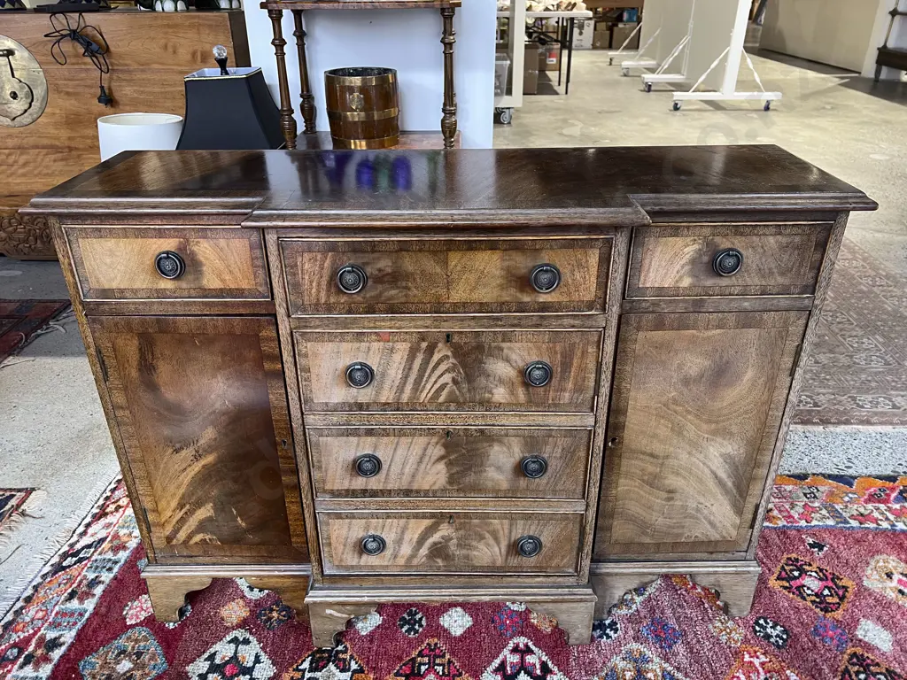 Geo III Style Small Proportioned Mahogany Breakfront Sideboard Image 1++