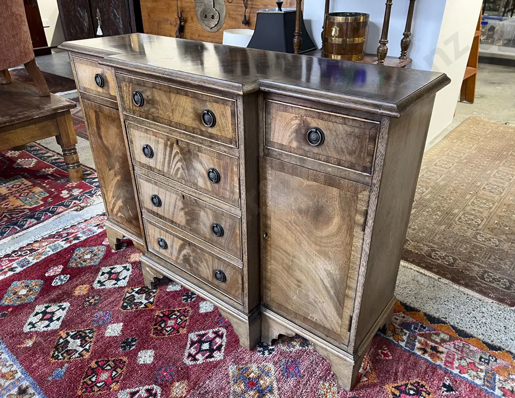 Geo III Style Small Proportioned Mahogany Breakfront Sideboard Image 1++