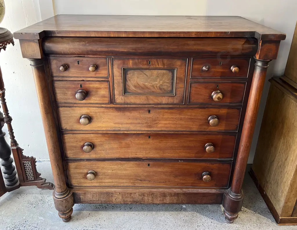 Vict Mahogany Scotch Chest with Faux Central Drawer Image 1++