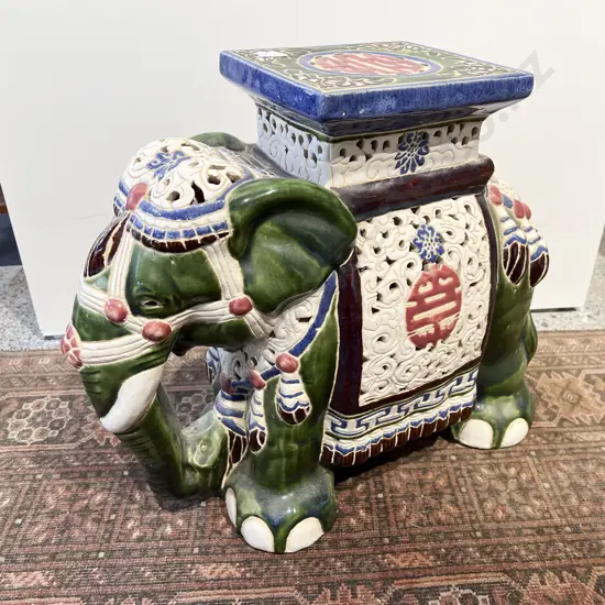 Elephant Form Ceramic Plant Stand