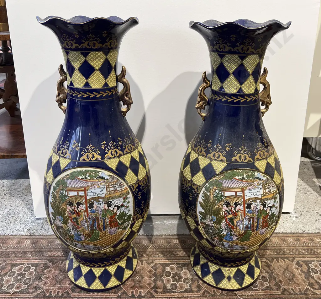 Pair of Large Japanese Cobalt Blue Mantle Vases Image 1++