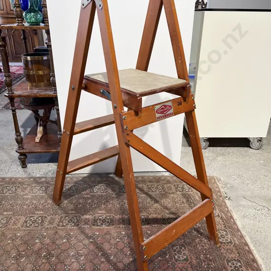 Vintage Wooden Platform Top Step Ladder
