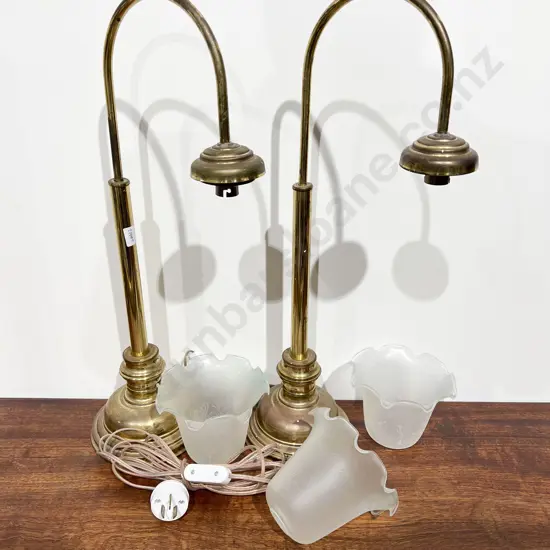 Pair of Brass Table Lamps with Glass Shades