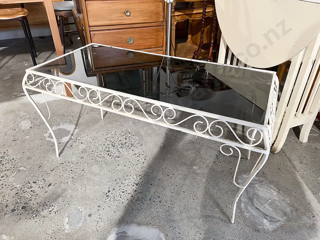 Wrought Metal & Glass Top Rectangular Coffee Table Image 1++