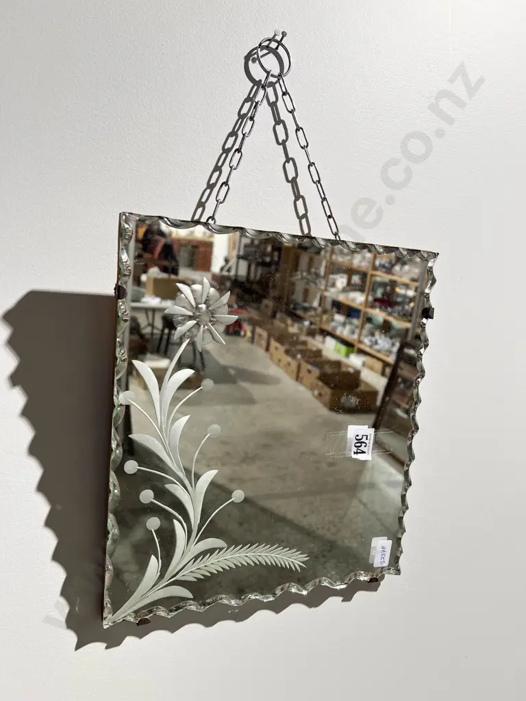 Small Bevelled & Etched Wall Mirror Image 1++